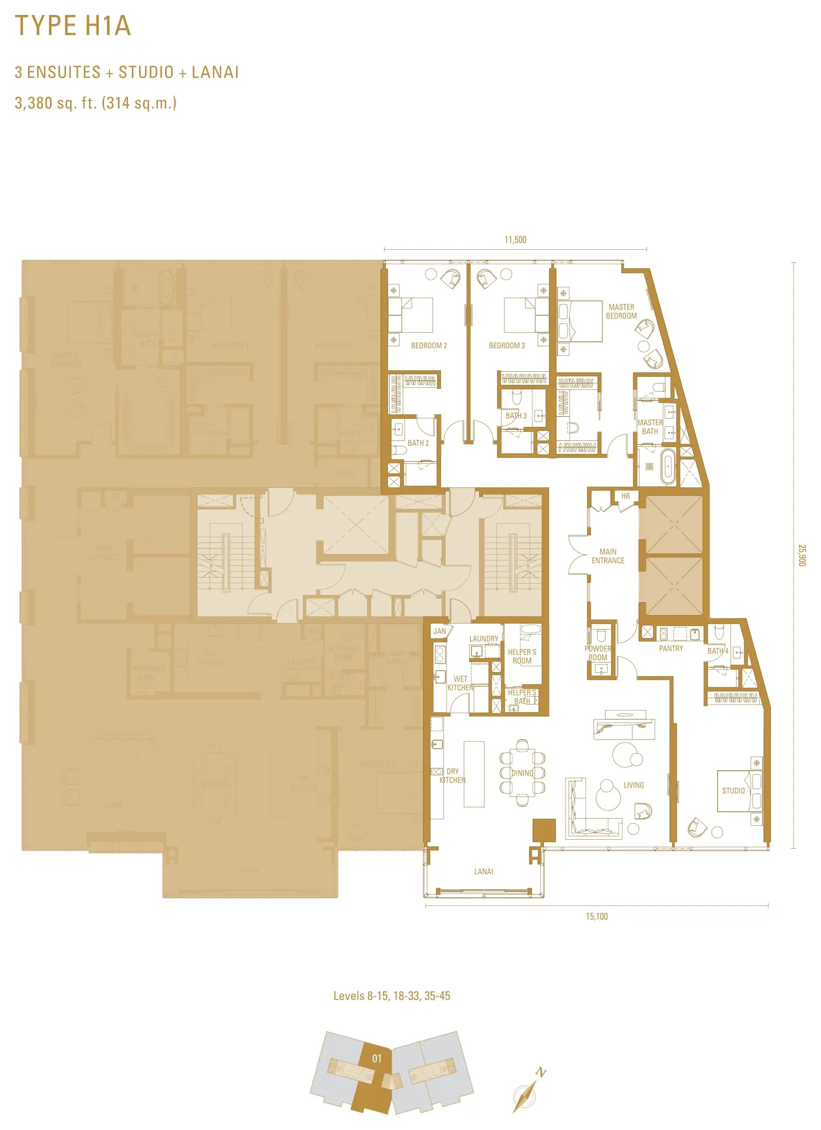 Pavilion Damansara Heights - Imperial Residence (RA) floor plan, Type H1A, 3,380 sq ft