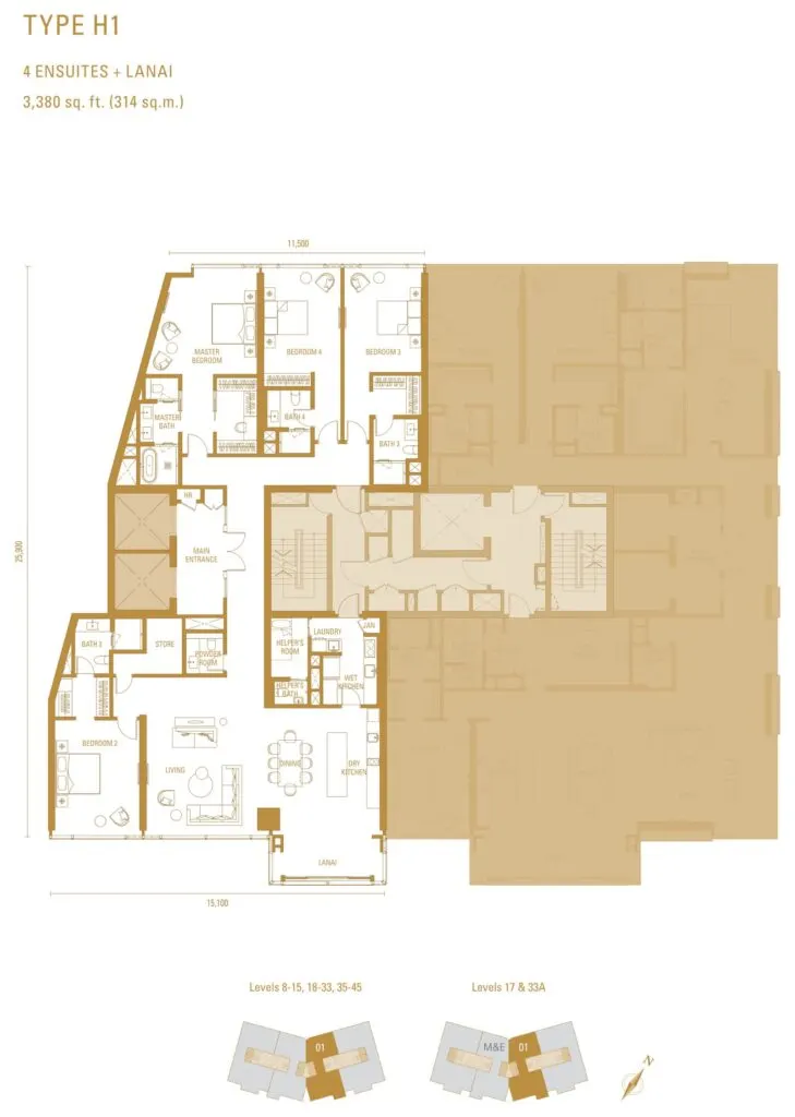 Pavilion Damansara Heights - Imperial Residence (RA) floor plan, H1, 3,380 sq ft