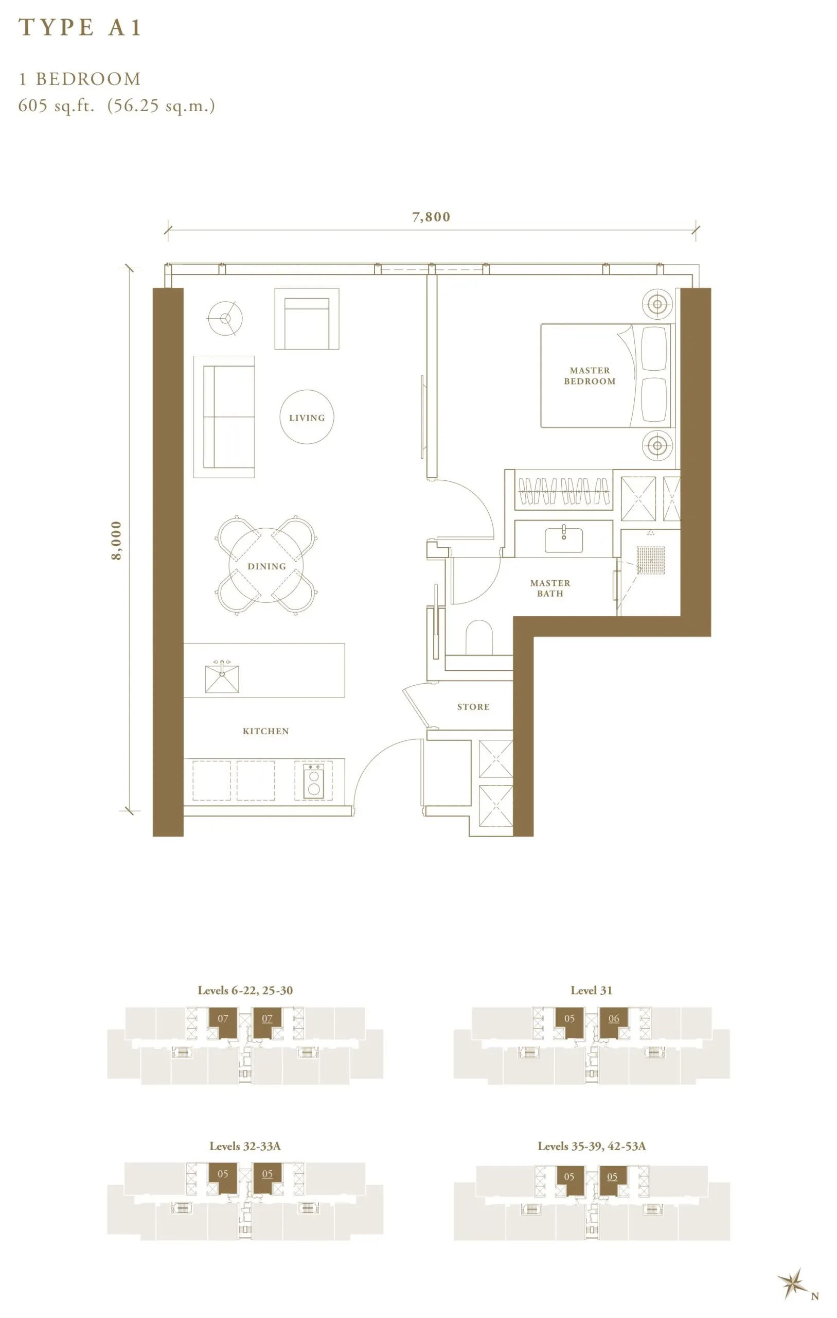 Pavilion Damansara Heights - Regent Suites (R2) floor plan, Type A1, 605 sq ft
