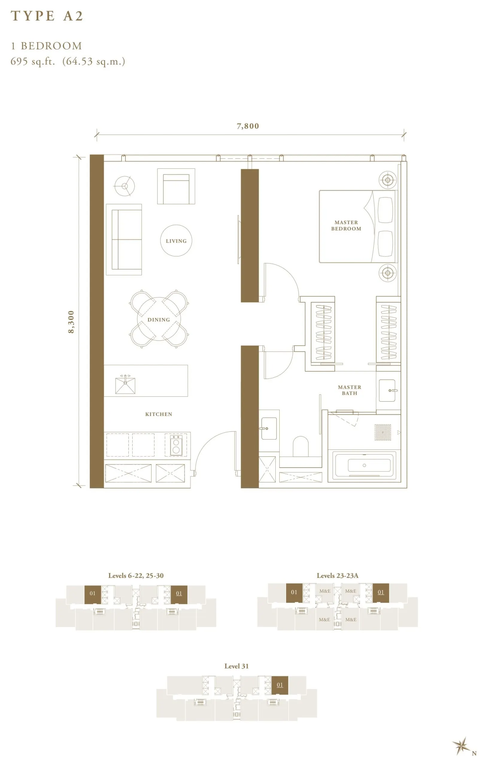 Pavilion Damansara Heights - Regent Suites (R2) floor plan, Type A2, 695 sq ft