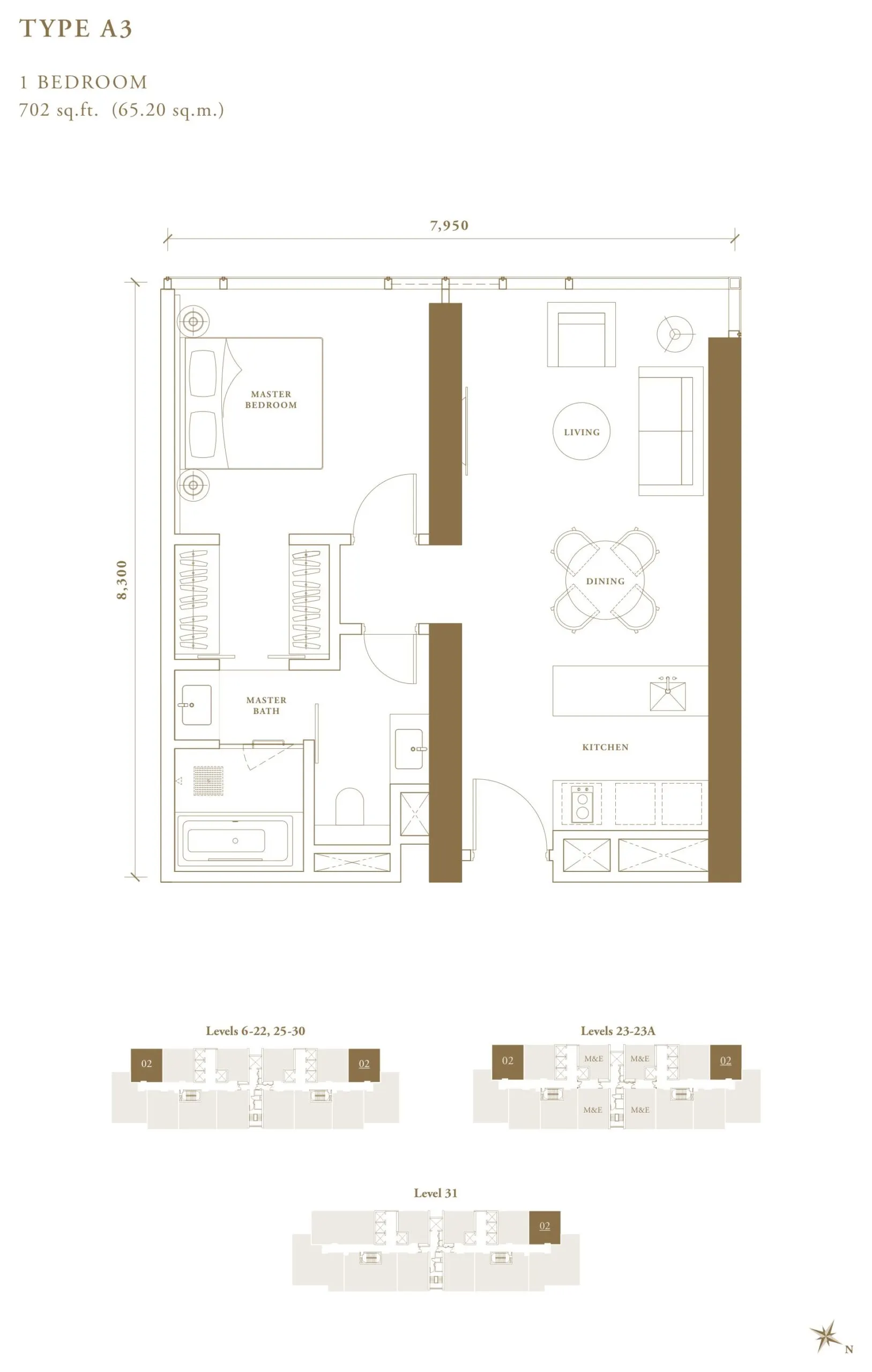 Pavilion Damansara Heights - Regent Suites (R2) floor plan, Type A3, 702 sq ft