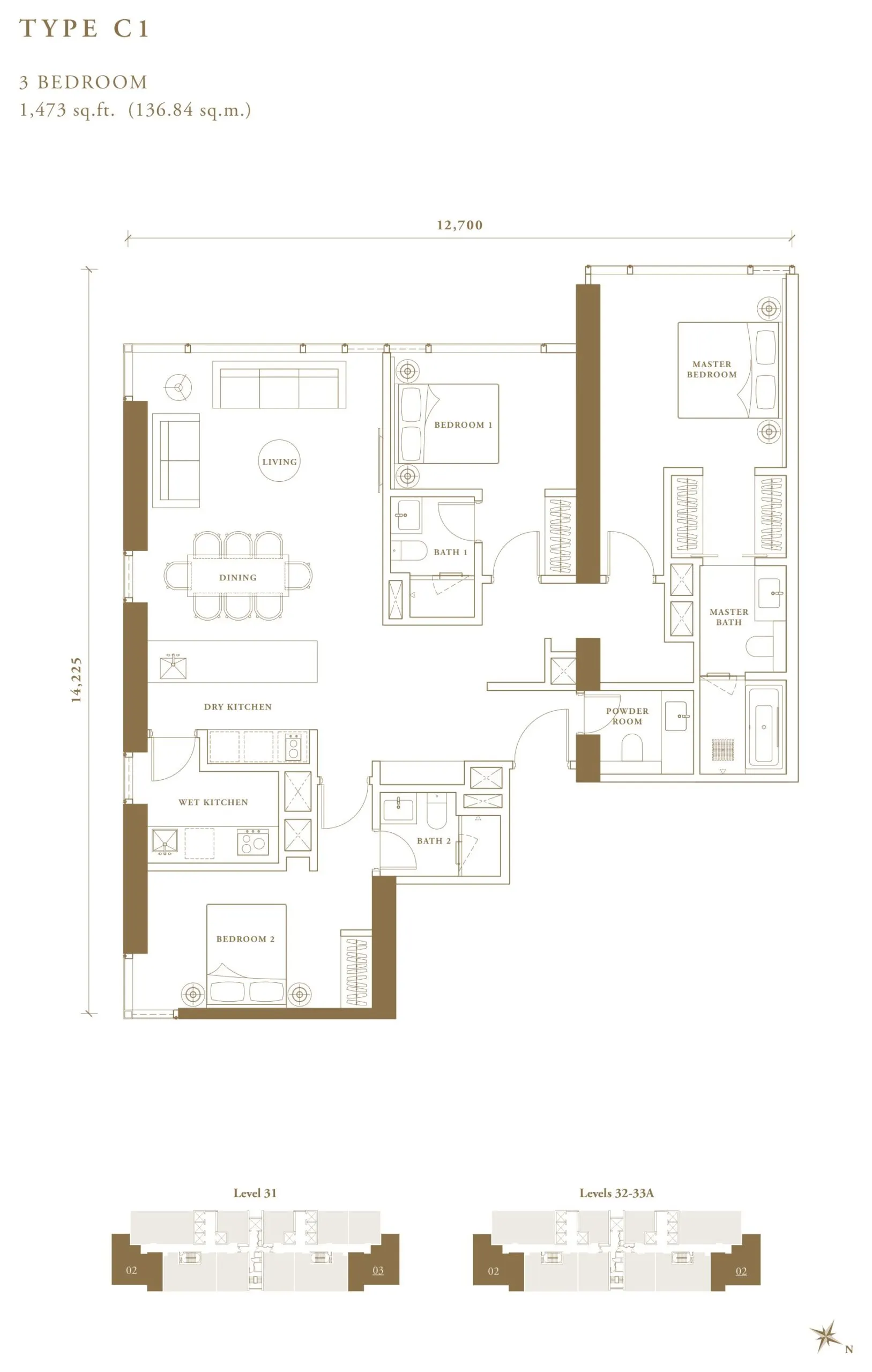Pavilion Damansara Heights - Regent Suites (R2) floor plan, Type C1, 1,473 sq ft