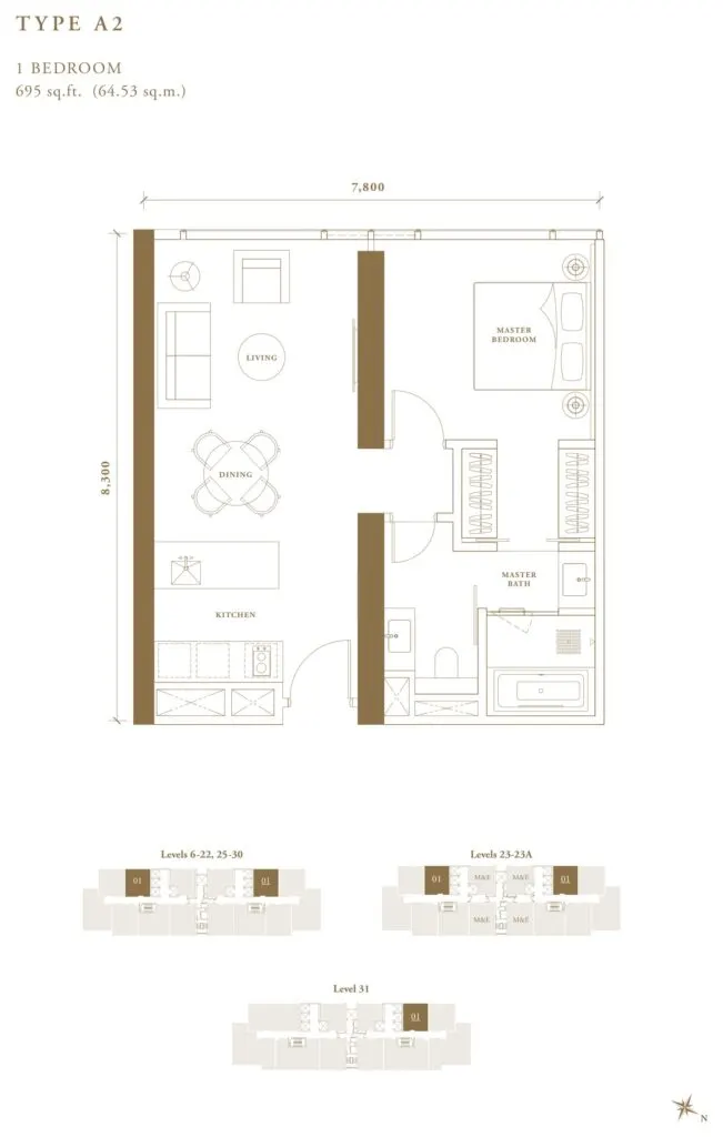 Pavilion Damansara Heights - Regent Suites (R2) floor plan, A2, 695 sq ft