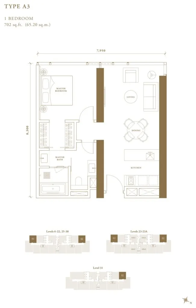 Pavilion Damansara Heights - Regent Suites (R2) floor plan, A3, 702 sq ft