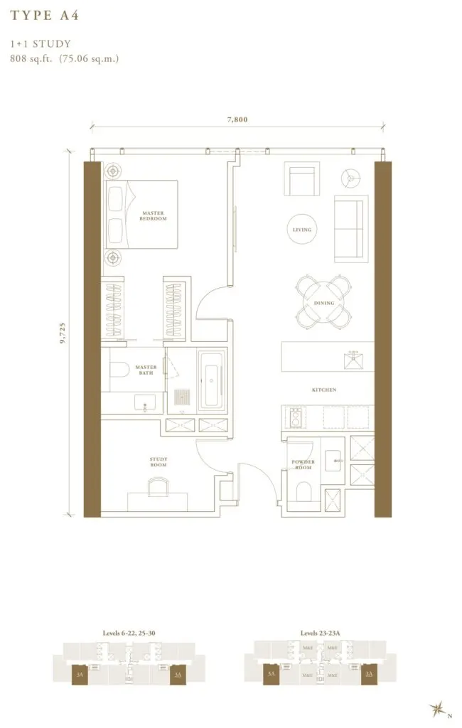 Pavilion Damansara Heights - Regent Suites (R2) floor plan, A4, 808 sq ft