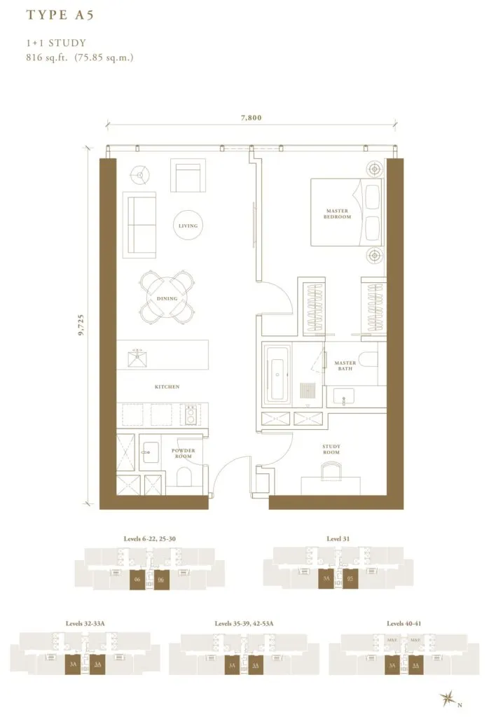 Pavilion Damansara Heights - Regent Suites (R2) floor plan, A5, 816 sq ft