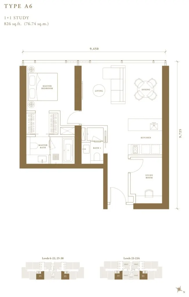 Pavilion Damansara Heights - Regent Suites (R2) floor plan, A6, 826 sq ft