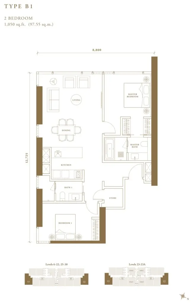 Pavilion Damansara Heights - Regent Suites (R2) floor plan, B1, 1,050 sq ft