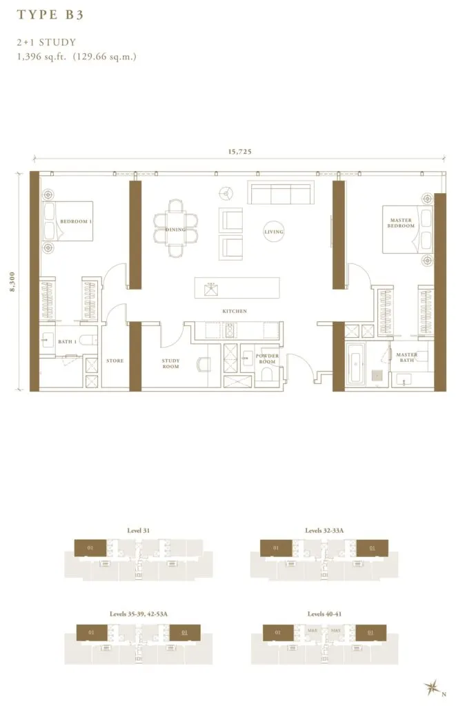 Pavilion Damansara Heights - Regent Suites (R2) floor plan, B3, 1,396 sq ft