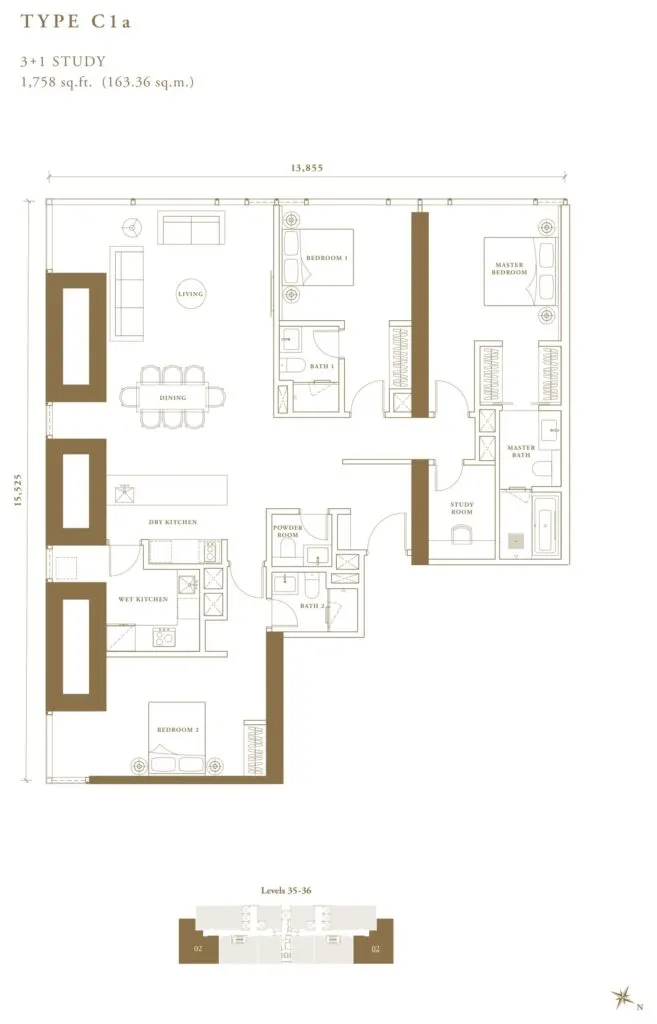 Pavilion Damansara Heights - Regent Suites (R2) floor plan, C1a, 1,758 sq ft