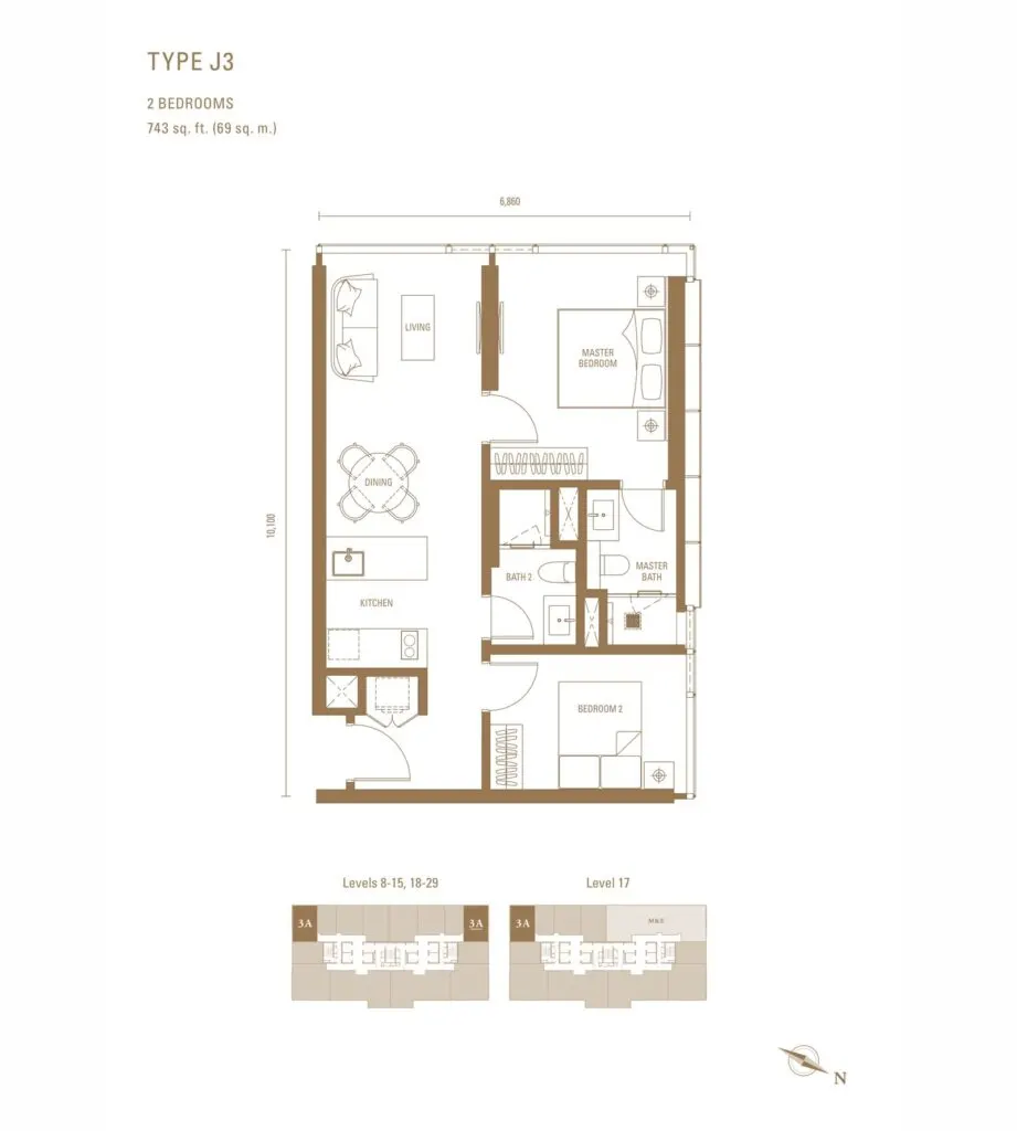 Pavilion Damansara Heights - Royal Suites (RC) floor plan, J3, 743 sq ft