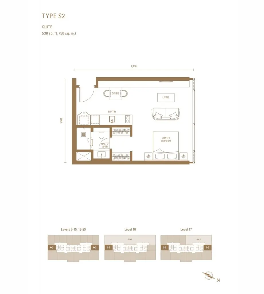 Pavilion Damansara Heights - Royal Suites (RC) floor plan, S2, 538 sq ft