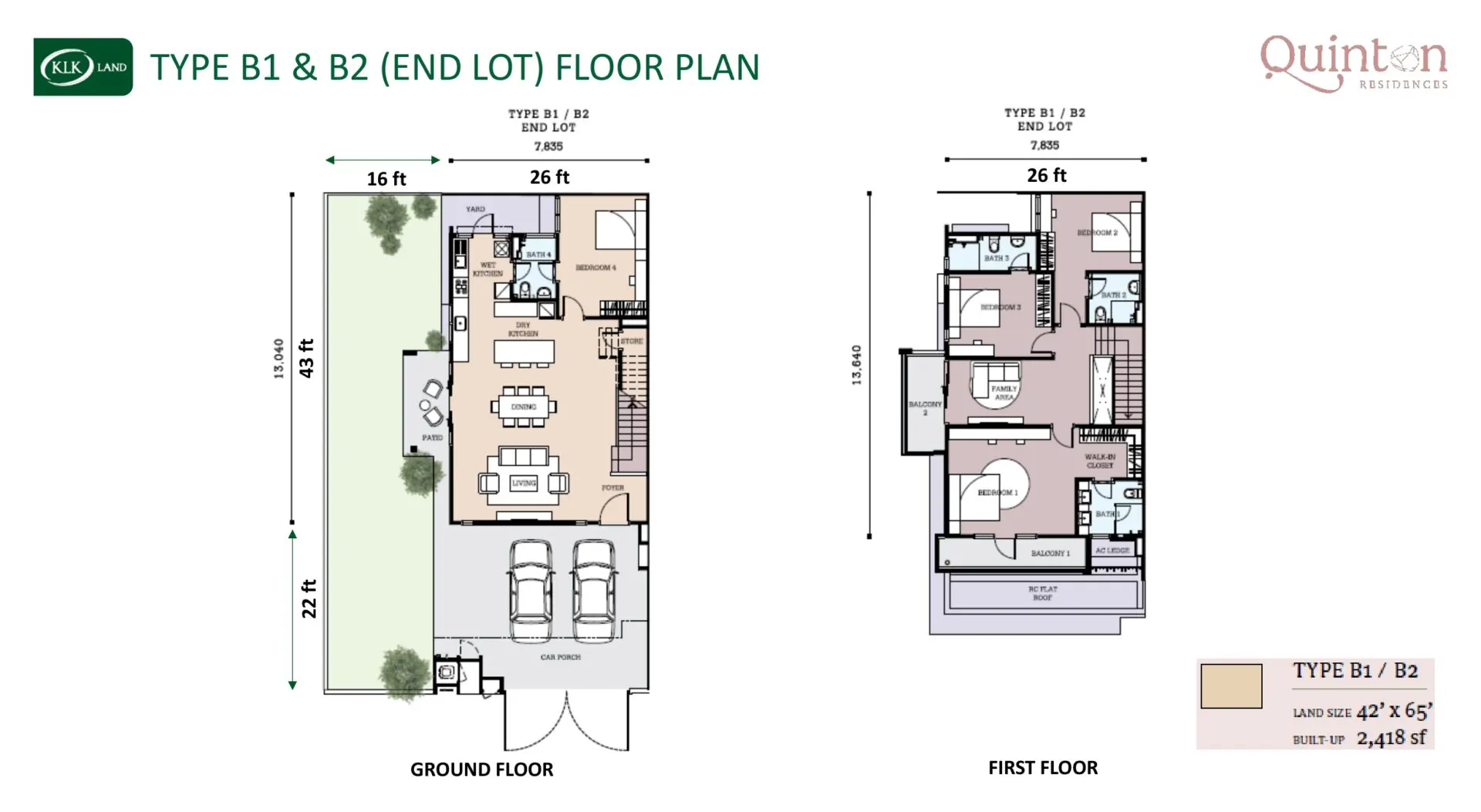 Quinton Residences floor plan, Type B1 / B2, 2,418 sq ft