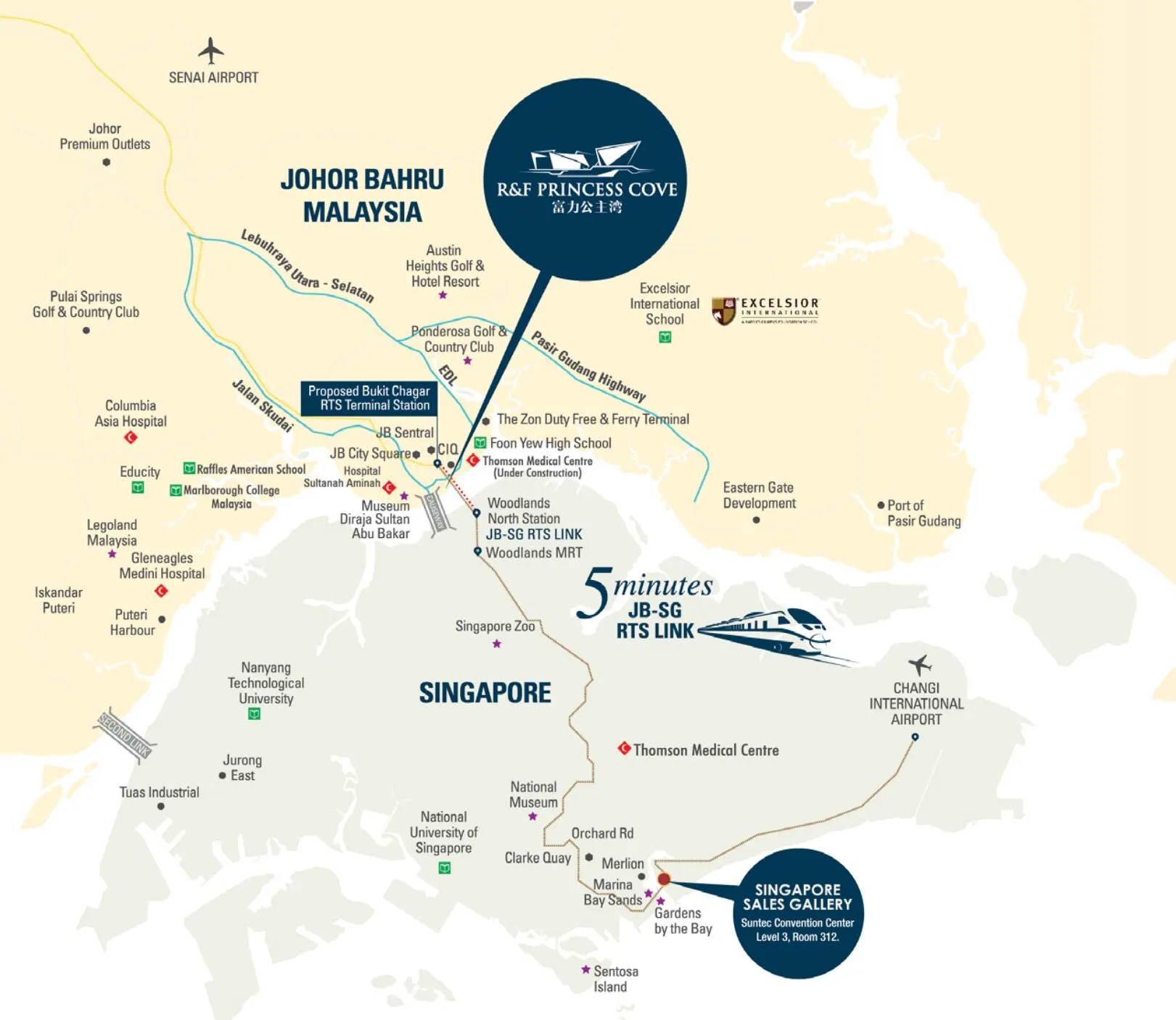 R&F Princess Cove Phase 2 location map, Johor Bahru and Singapore