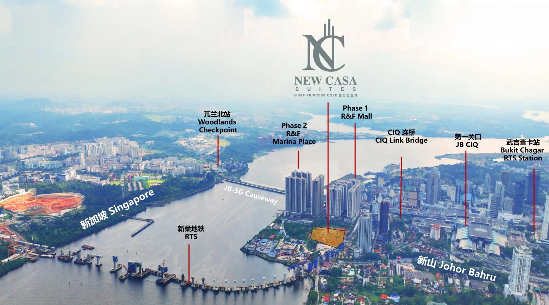 R&F Princess Cove Phase 3 location between Johor Bahru and Singapore