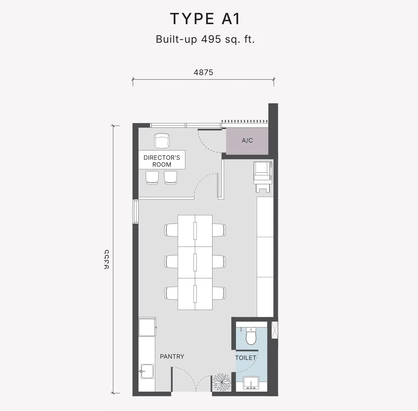 The Arden floor plan, Type A1 / A2, 495 sq ft