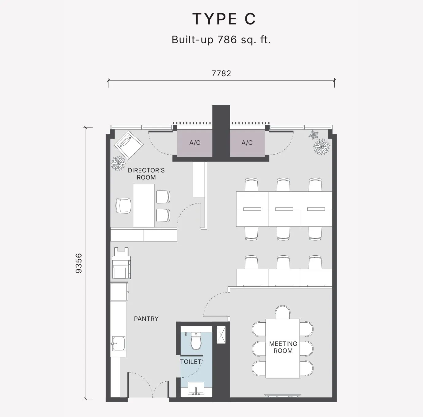 The Arden floor plan, Type C, 786 sq ft