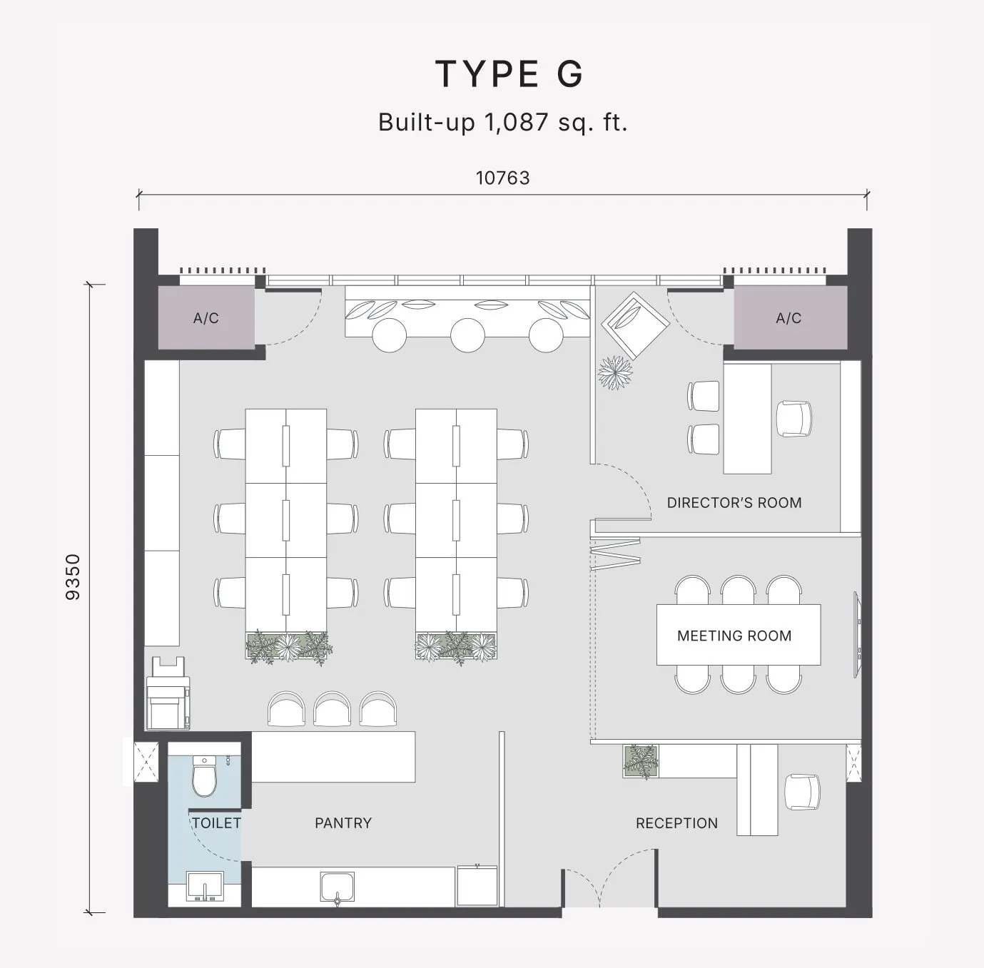The Arden floor plan, Type G, 1,087 sq ft
