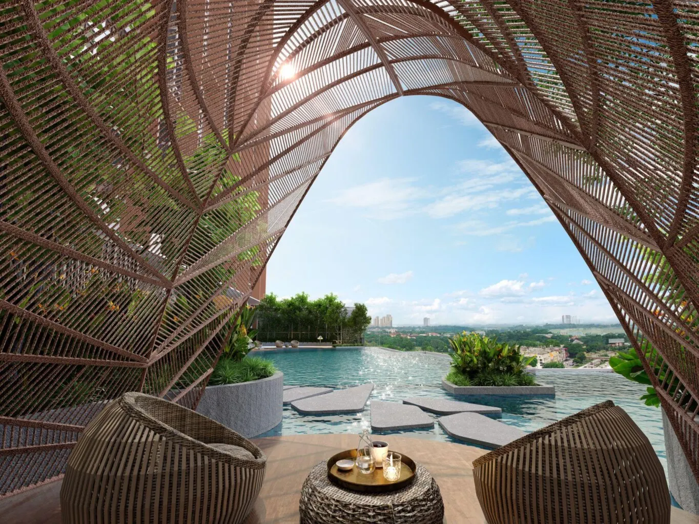 The Asteriaz poolside cabana seating, artist's impression