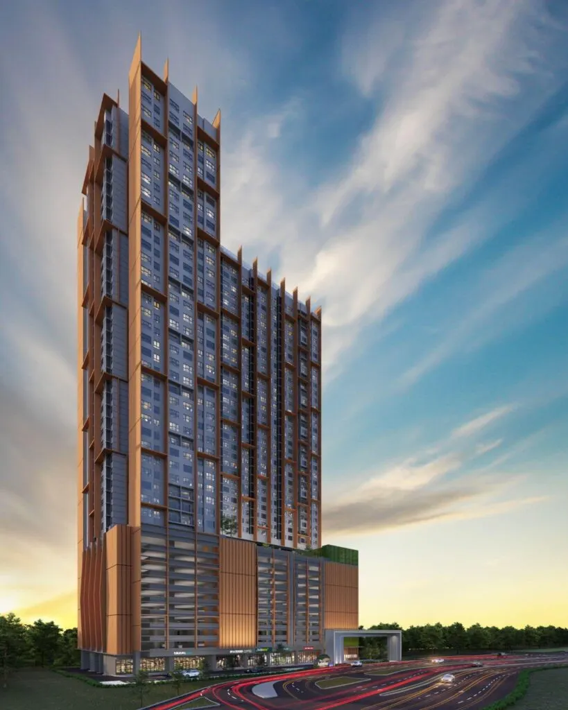 The Asteriaz tower at dusk, artist's impression