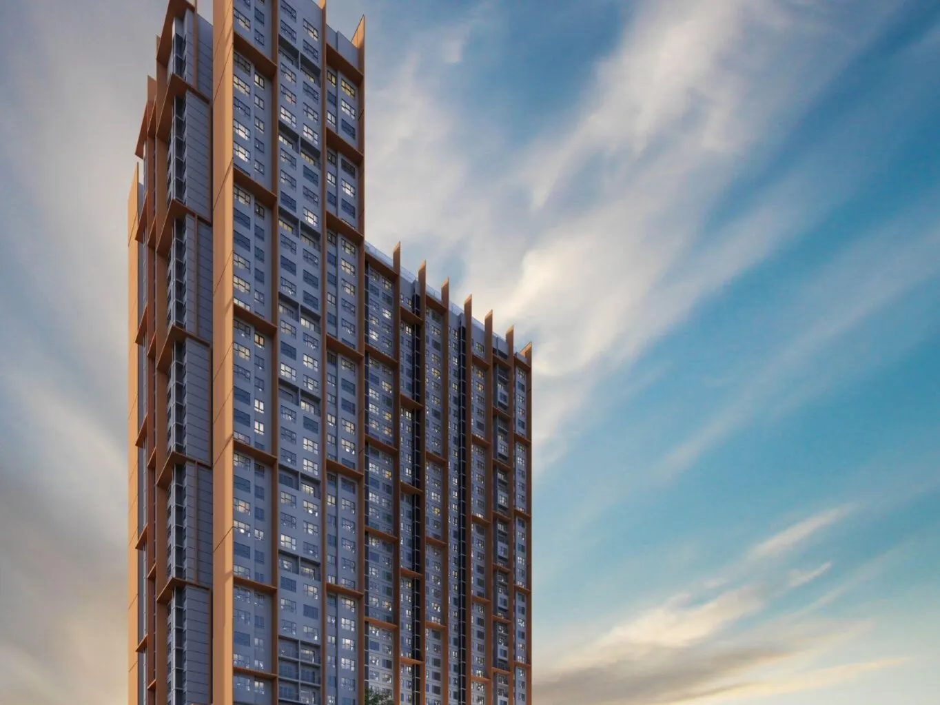 The Asteriaz tower at dusk, artist's impression