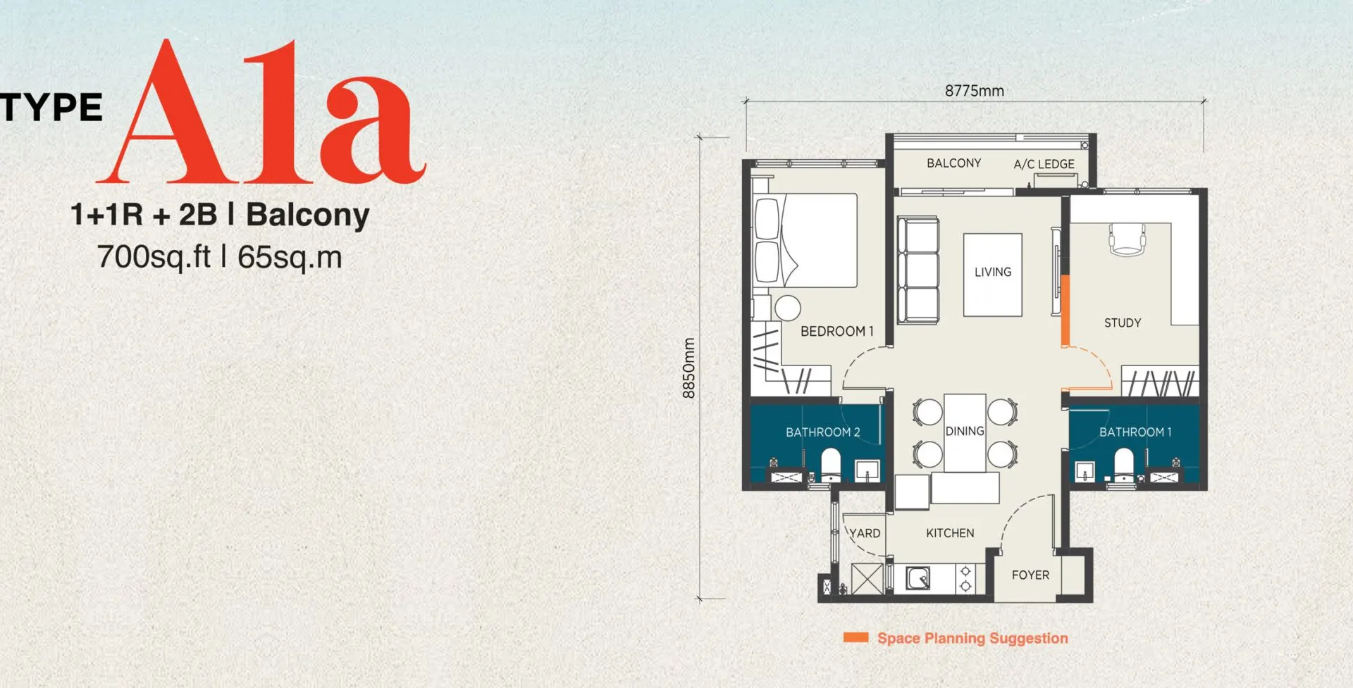 The Capehauz floor plan, Type A1a / A1a(M), 700 sq ft