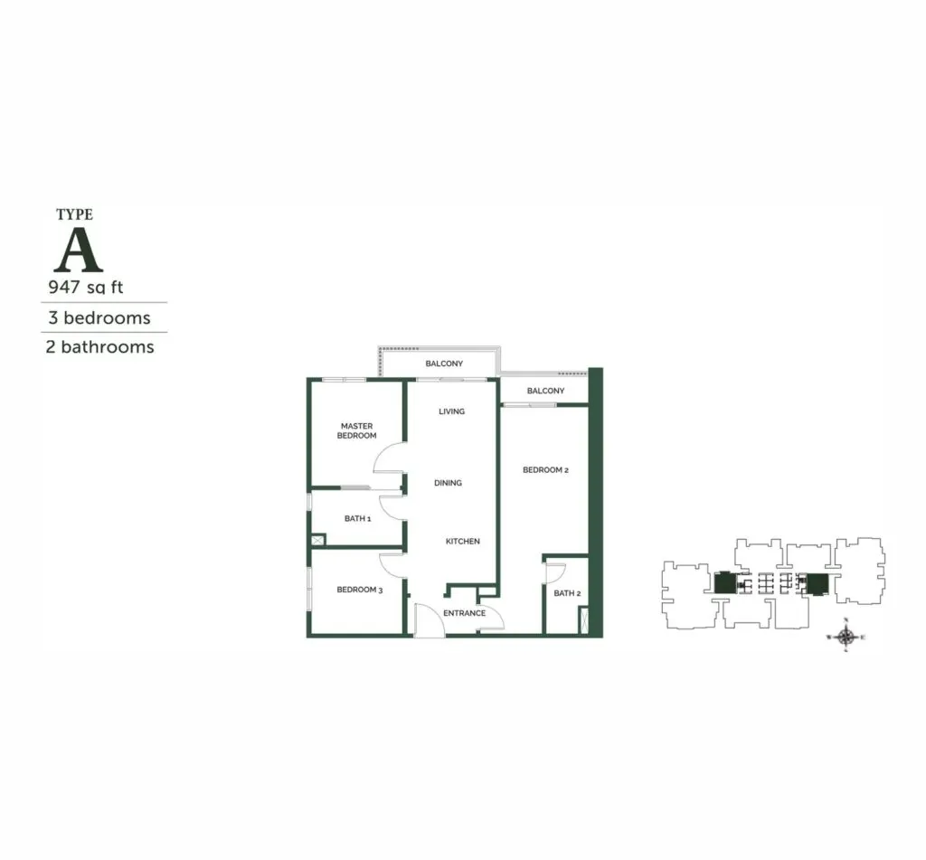 The Goodwood Residence floor plan, A, 947 sq ft