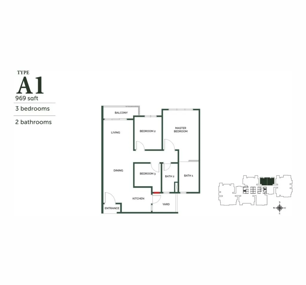 The Goodwood Residence floor plan, A1, 969 sq ft