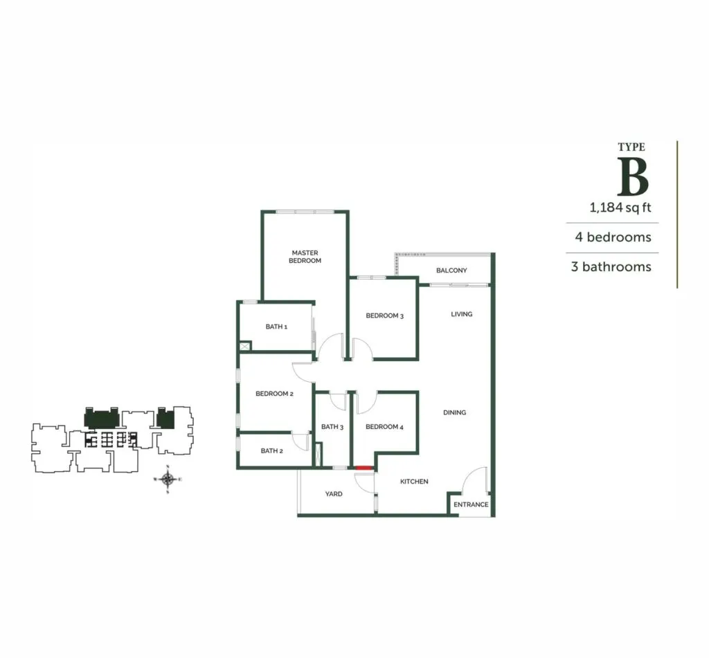 The Goodwood Residence floor plan, B, 1,184 sq ft