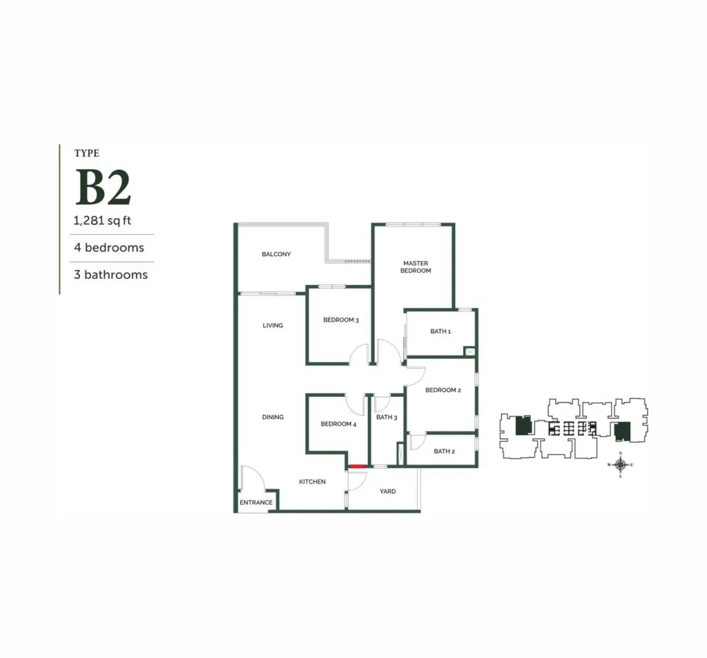 The Goodwood Residence floor plan, B2, 1,281 sq ft