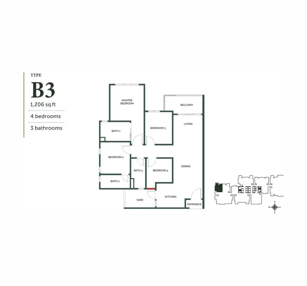 The Goodwood Residence floor plan, B3, 1,206 sq ft