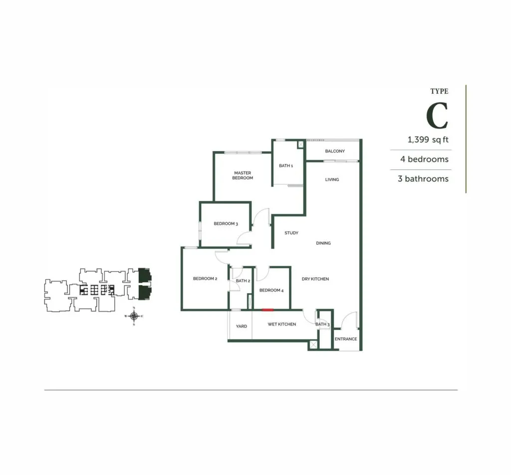 The Goodwood Residence floor plan, C, 1,399 sq ft