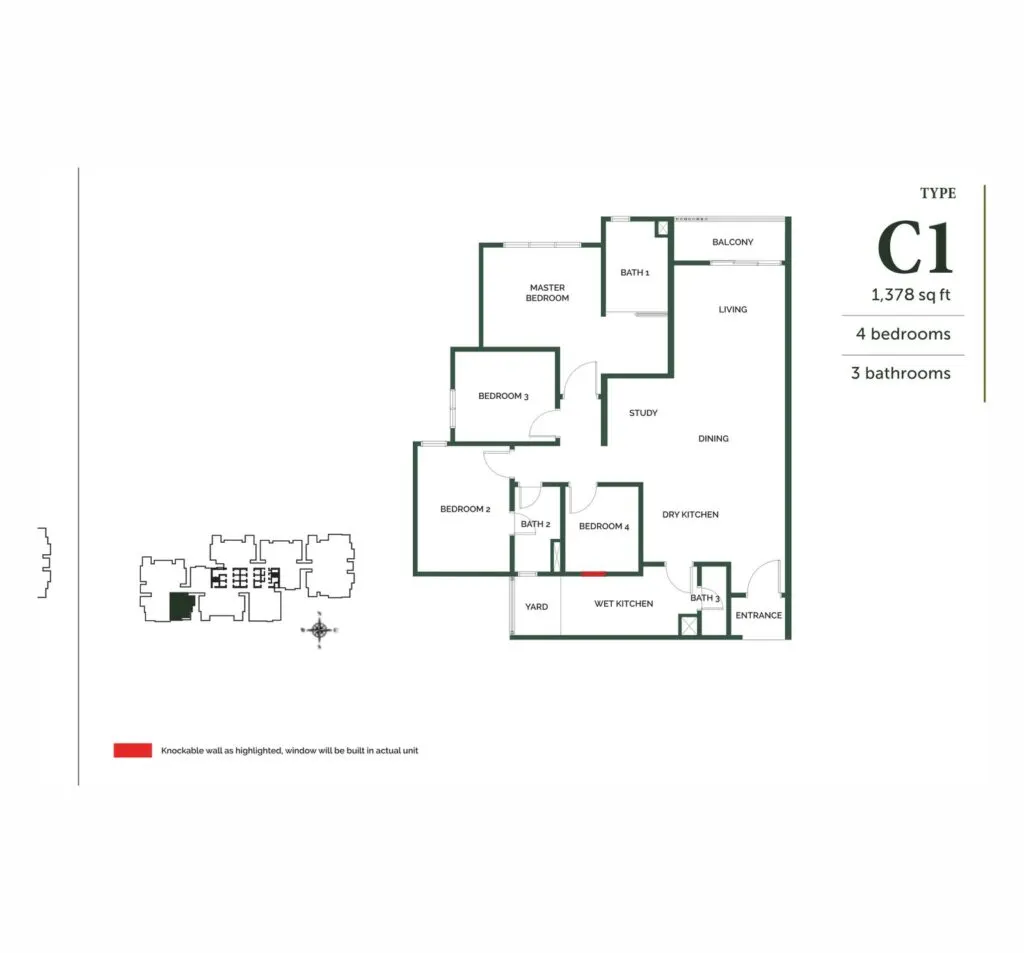The Goodwood Residence floor plan, C1, 1,378 sq ft