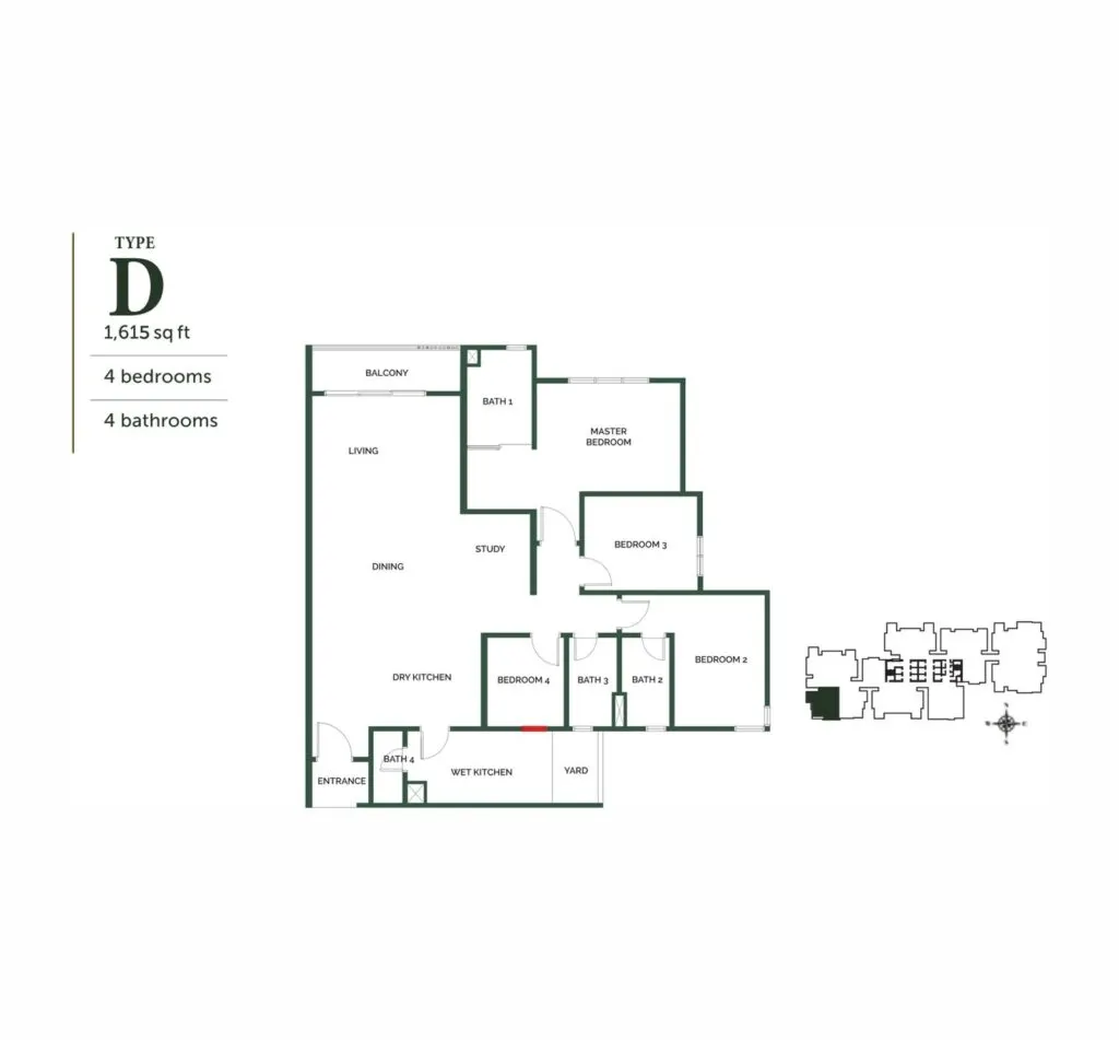 The Goodwood Residence floor plan, D, 1,615 sq ft