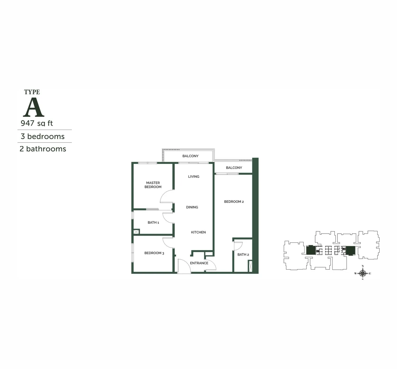 The Goodwood Residence floor plan, Type A, 947 sq ft