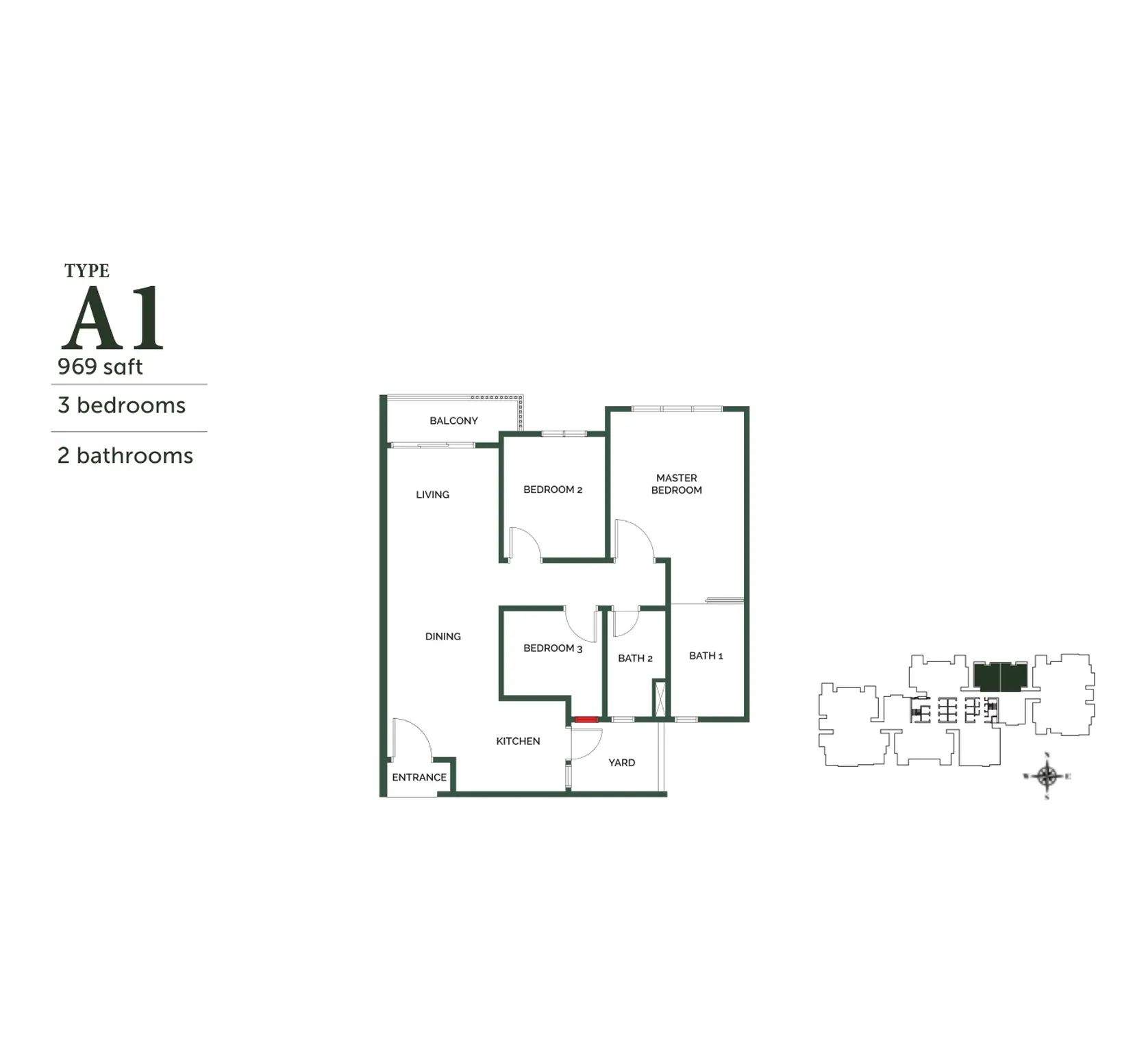 The Goodwood Residence floor plan, Type A1, 969 sq ft