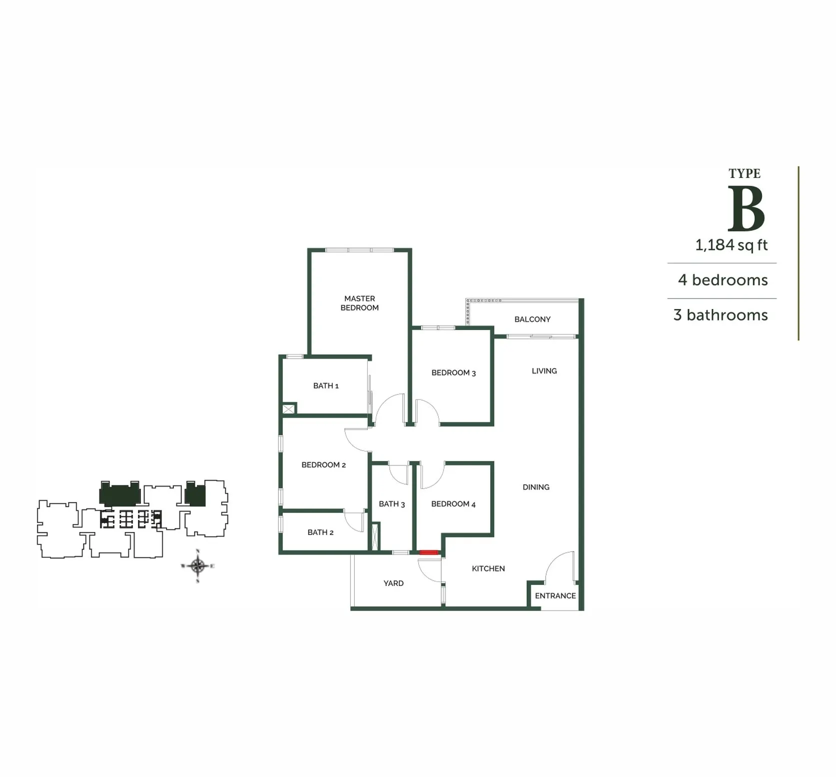 The Goodwood Residence floor plan, Type B, 1,184 sq ft