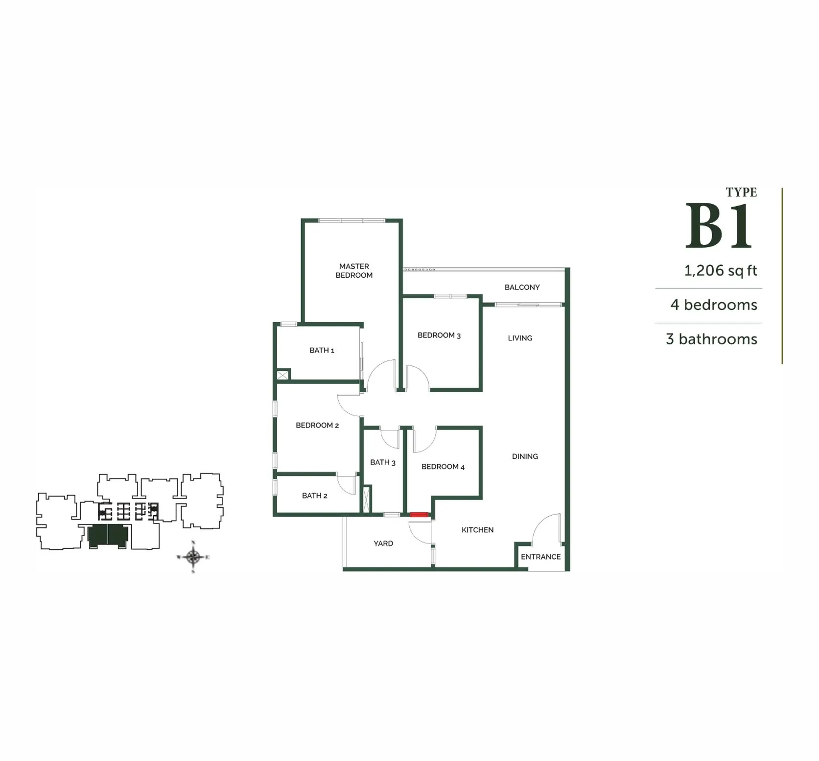 The Goodwood Residence floor plan, Type B1, 1,206 sq ft