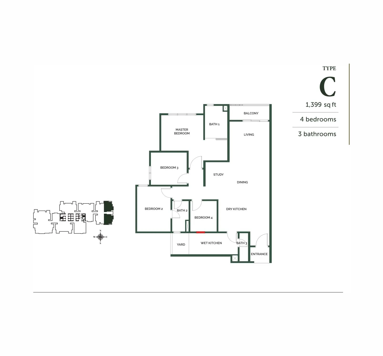 The Goodwood Residence floor plan, Type C, 1,399 sq ft