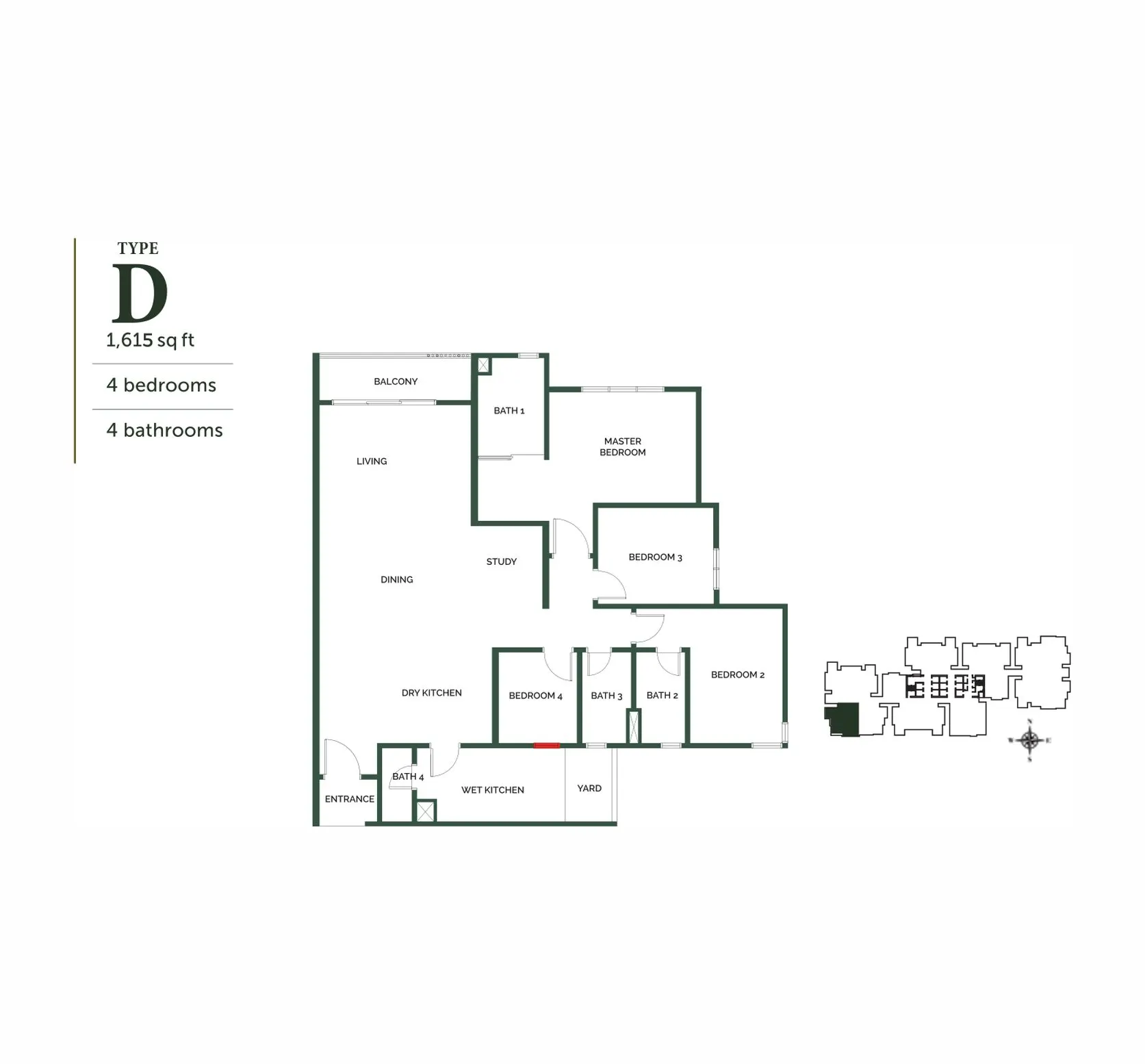The Goodwood Residence floor plan, Type D, 1,615 sq ft
