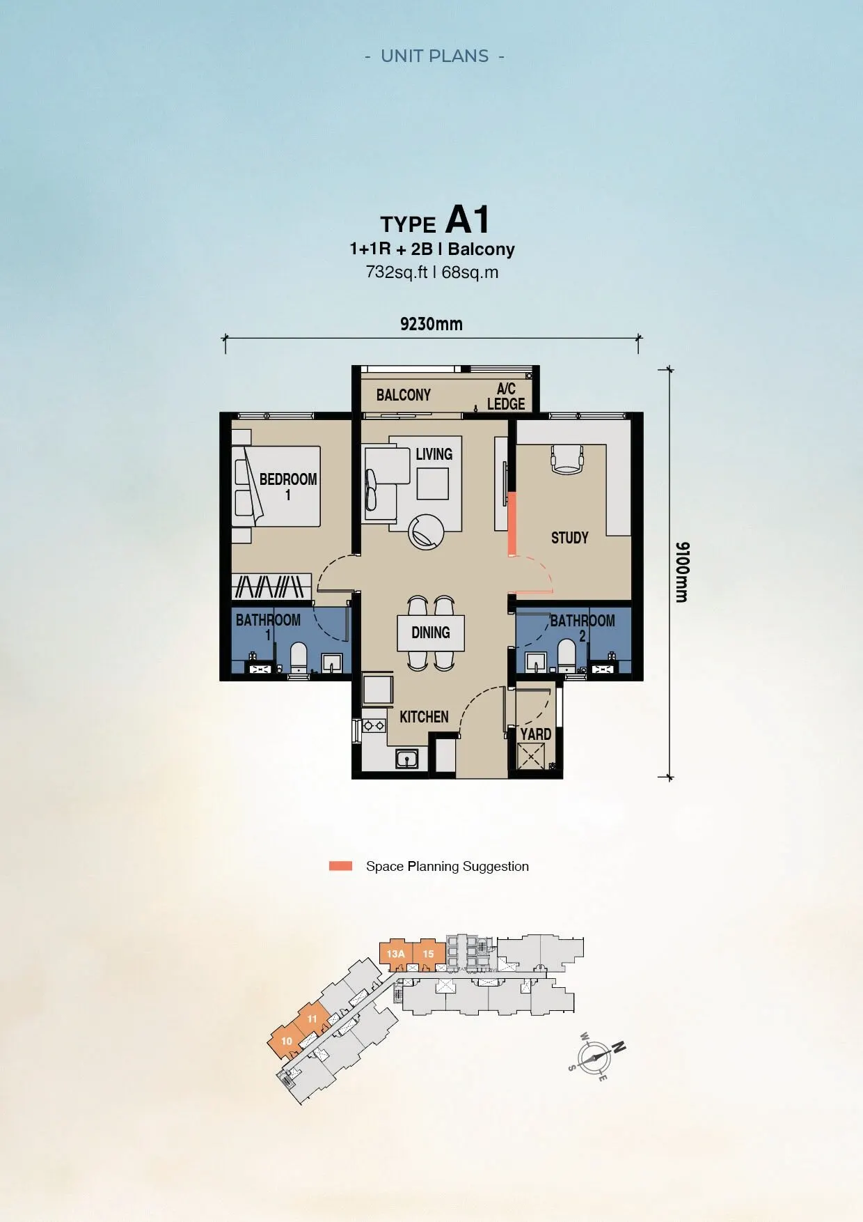 The Lighthauz floor plan, Type A1, 732 sq ft