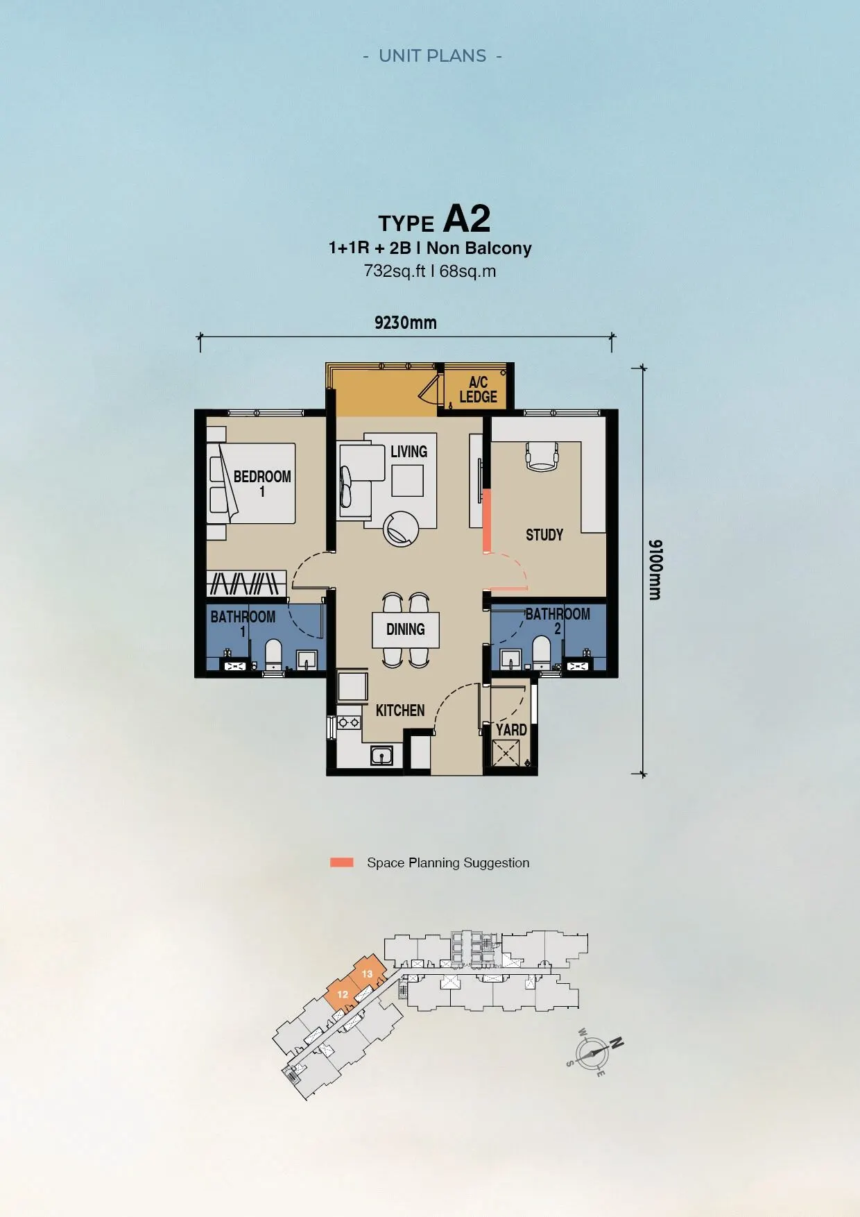 The Lighthauz floor plan, Type A2, 732 sq ft