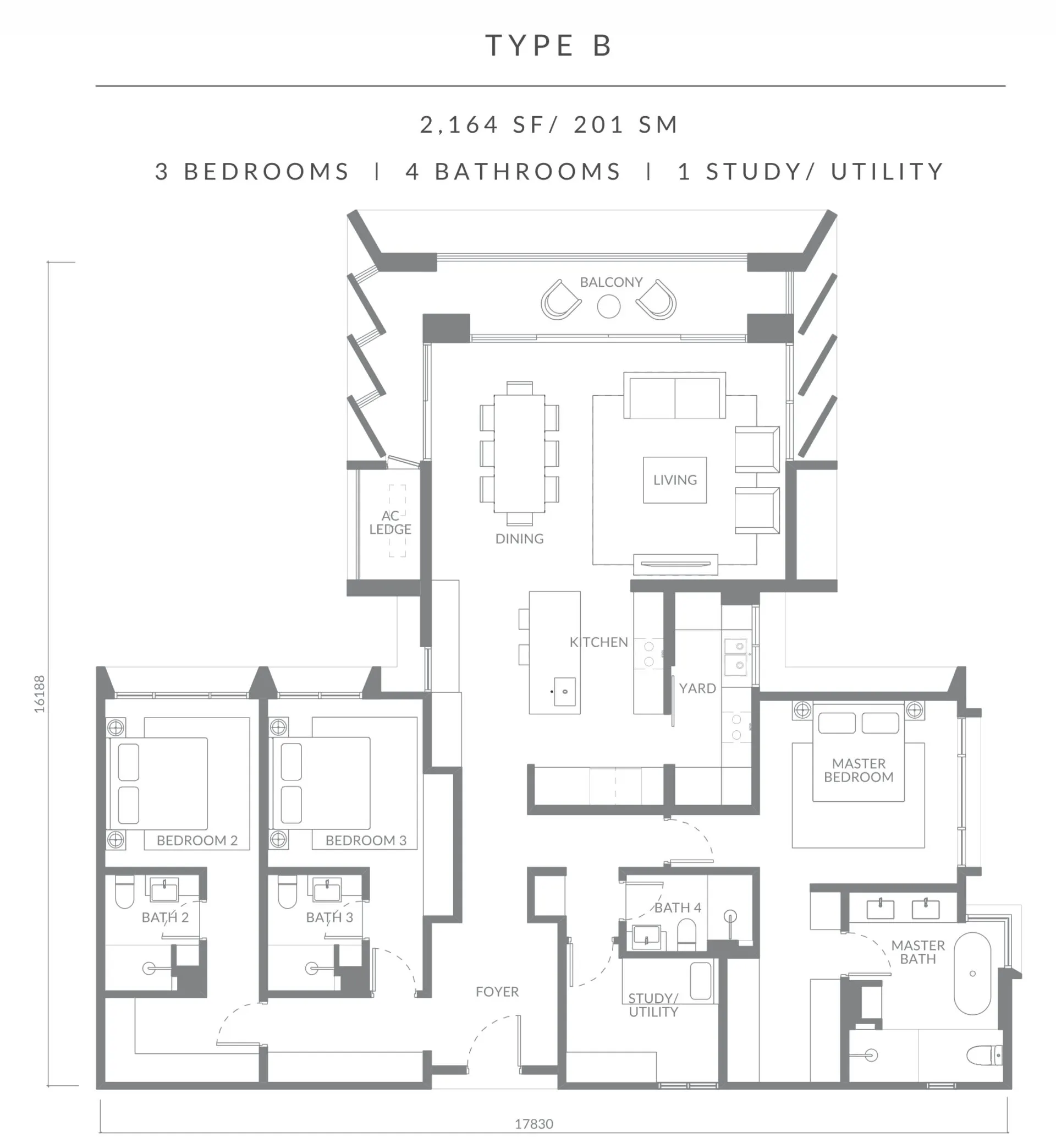 The Lume floor plan, Type B, 2,164 sq ft