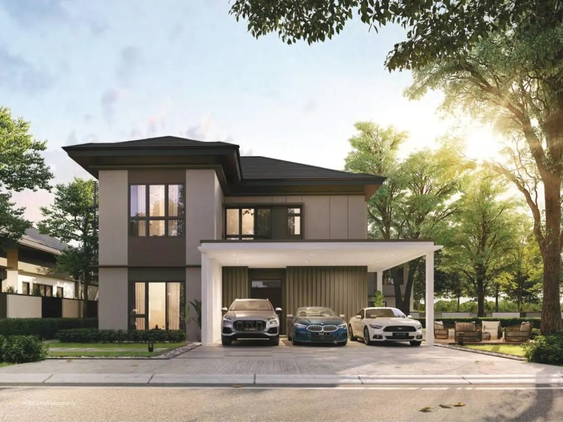 The Walden 2 double-storey bungalow front in afternoon light, artist's impression