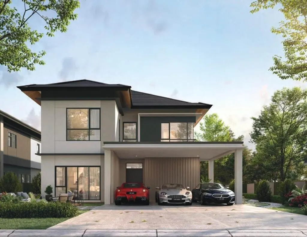 The Walden 2 double-storey bungalow with three-car porch, artist's impression