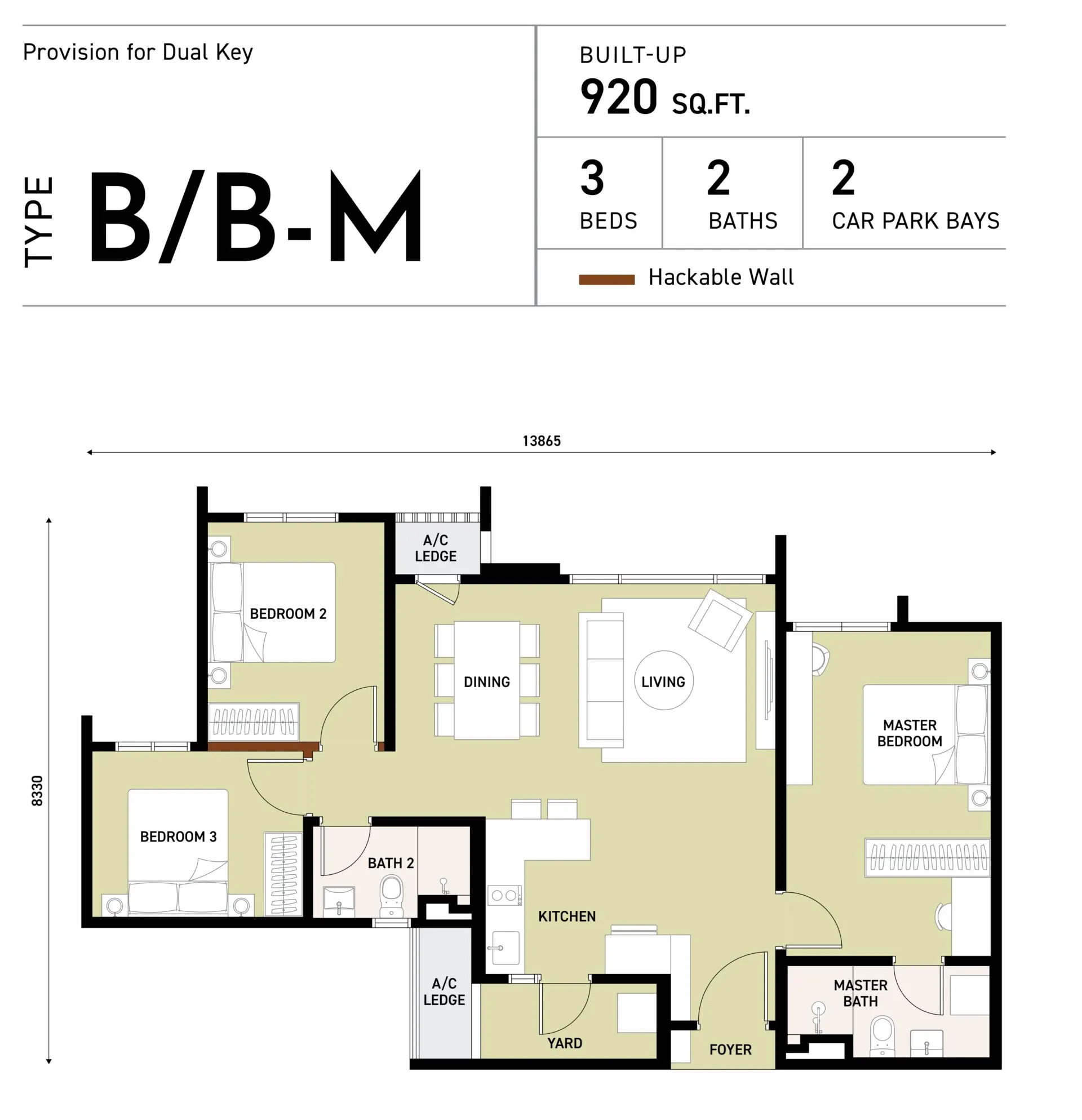 Trybe Residences floor plan, Type B / B-M, 920 sq ft